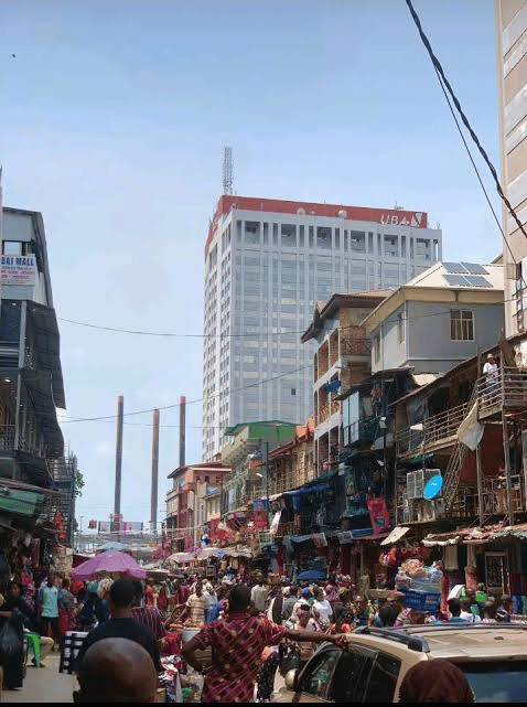 Lagos Island market and historic commercial core skyline